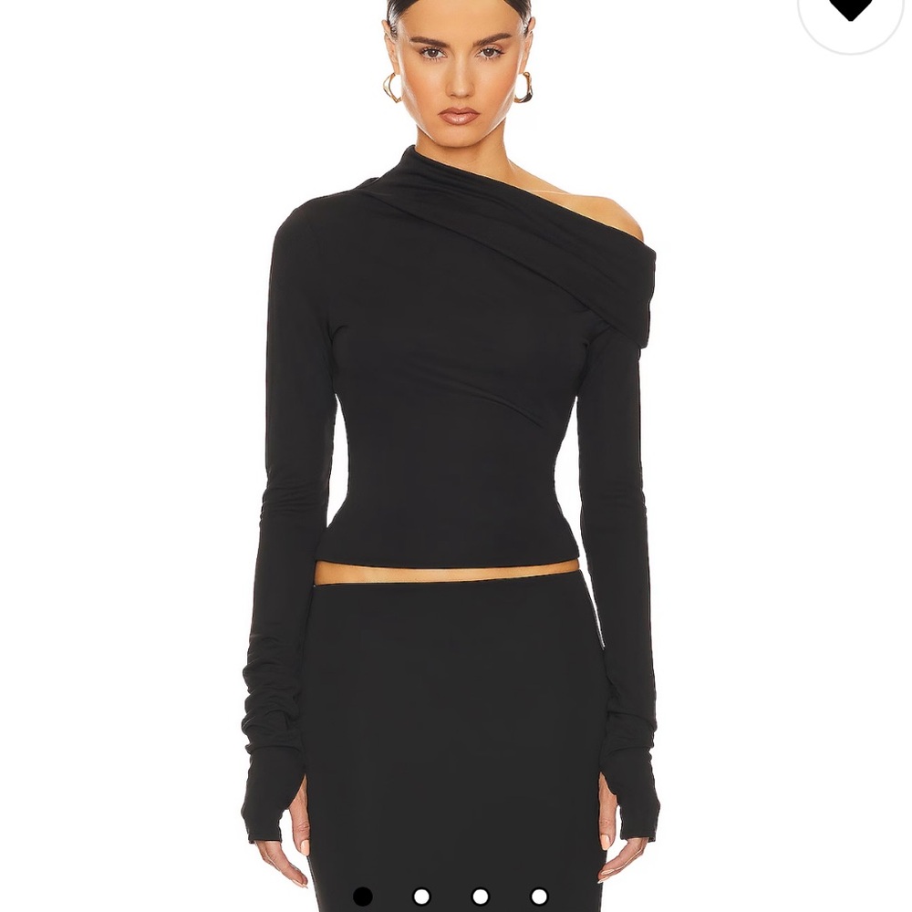 HELSA Matte Jersey Drape Shoulder Top in Black